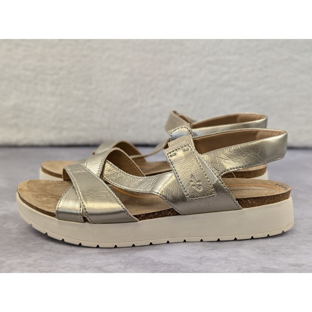 Hush Puppies Womens Gold Metallic Leather Strappy Bounce Sandals Size 9 Wide